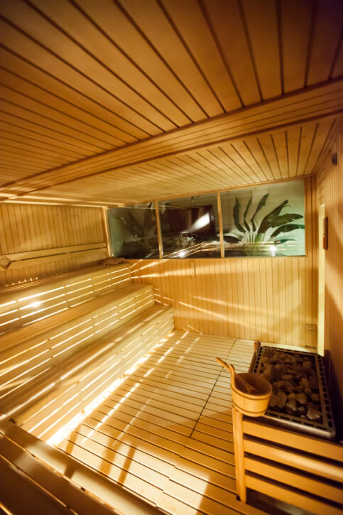 Another sauna example of a three-level bench set up. This sauna also has larger than average windows. Another sauna example of a three-level bench set up. This sauna also has larger than average windows.