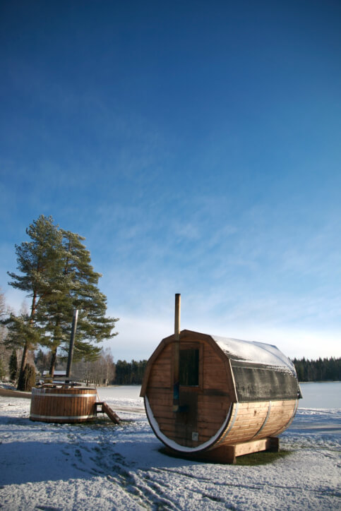 Barrel sauna in the snow Barrel sauna in the snow