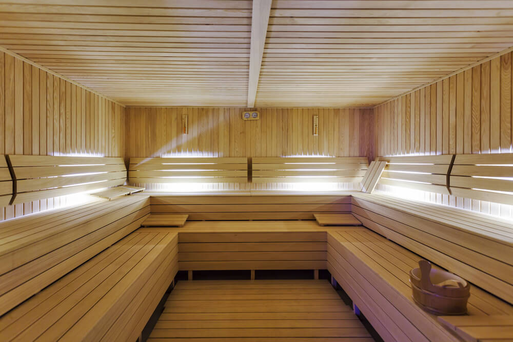 Large, beautiful two-tier sauna interior Large, beautiful two-tier sauna interior