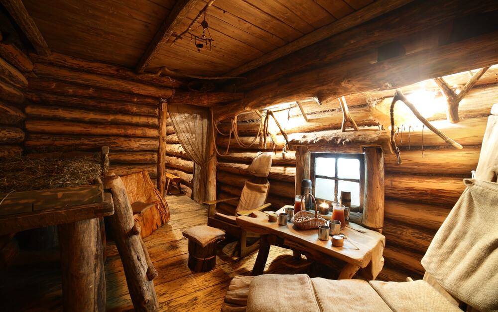 Traditional sauna hut with table and chairs. Traditional sauna hut with table and chairs.