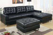 Black leather modern chaise lounge small sectional