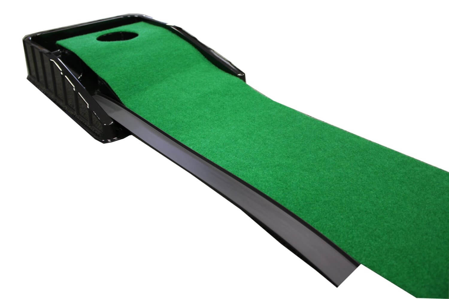 Finally, another standard indoor rolled-surface putting green, this one features a larger raised hole platform and ball return. Finally, another standard indoor rolled-surface putting green, this one features a larger raised hole platform and ball return.