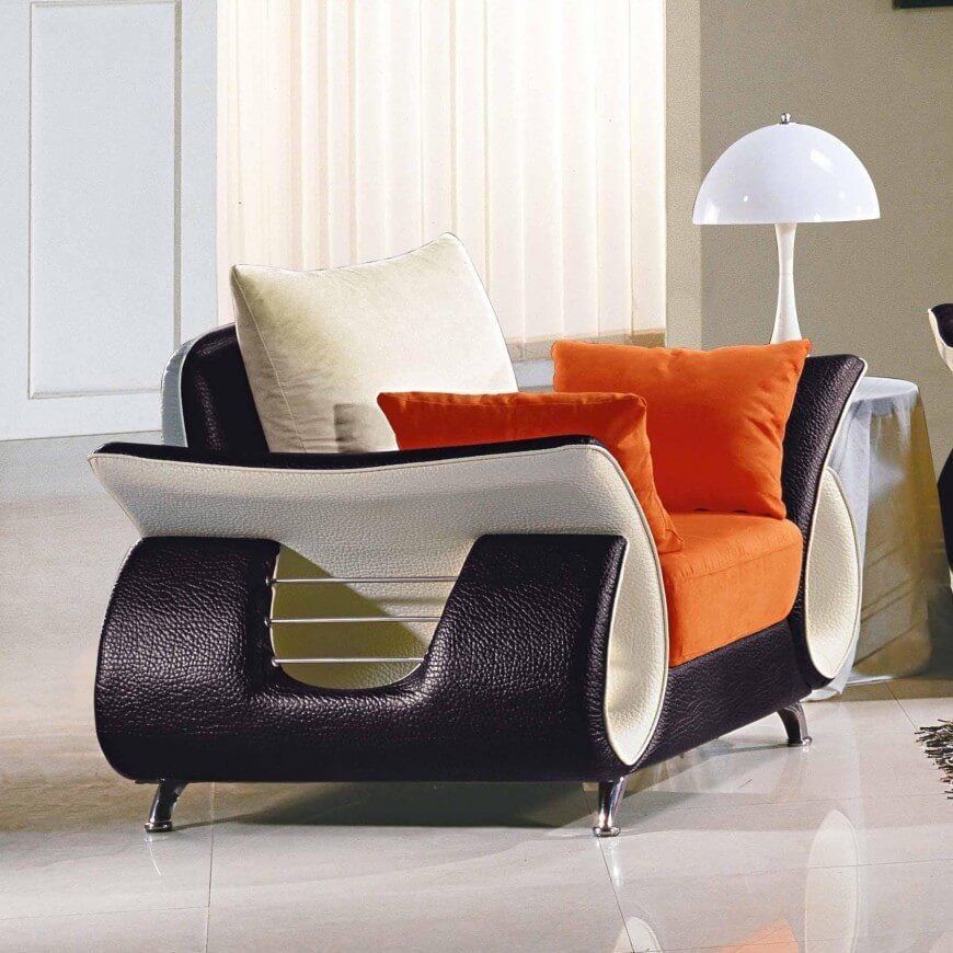 Perhaps you're looking for something more modern. This colorful, sleek chair is just the thing for modern homes, featuring black and white leader, a unique silhouette, and plenty of color. Perhaps you're looking for something more modern. This colorful, sleek chair is just the thing for modern homes, featuring black and white leader, a unique silhouette, and plenty of color.