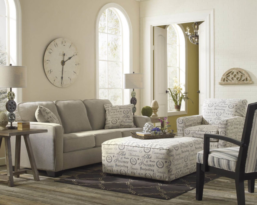 When choosing an ottoman, if you decide to go with fabric, choose a fabric that can be echoed in a chair or in accent pillows to help tie the seating arrangement together. When choosing an ottoman, if you decide to go with fabric, choose a fabric that can be echoed in a chair or in accent pillows to help tie the seating arrangement together.