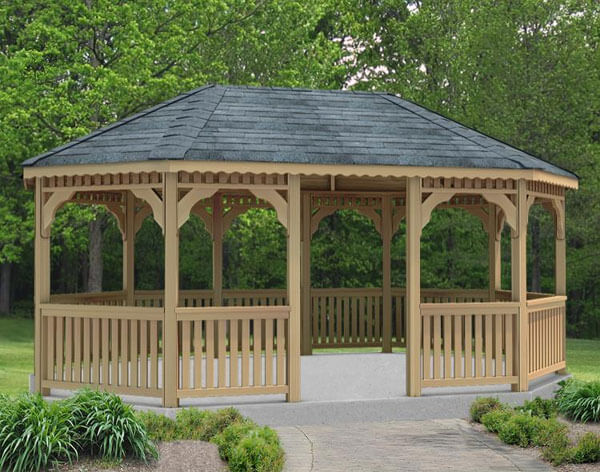 Sometimes called elongated hexagon gazebos, oval gazebos aren't perfect ovals. However, they are great for keeping that classic gazebo look while gaining the kind of space that rectangular shapes offer. Sometimes called elongated hexagon gazebos, oval gazebos aren't perfect ovals. However, they are great for keeping that classic gazebo look while gaining the kind of space that rectangular shapes offer.