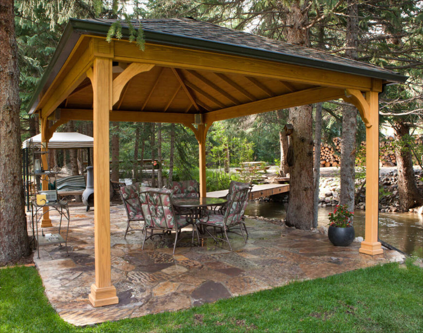 A gazebo with an open design is much like a pavilion, and it's very easy to maneuver. Open design gazebos are the perfect way to relax with a large number of guests. A gazebo with an open design is much like a pavilion, and it's very easy to maneuver. Open design gazebos are the perfect way to relax with a large number of guests.