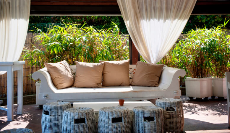 Bamboo planted in containers is a great way to create a privacy shade for an open gazebo. Bamboo planted in containers is a great way to create a privacy shade for an open gazebo.