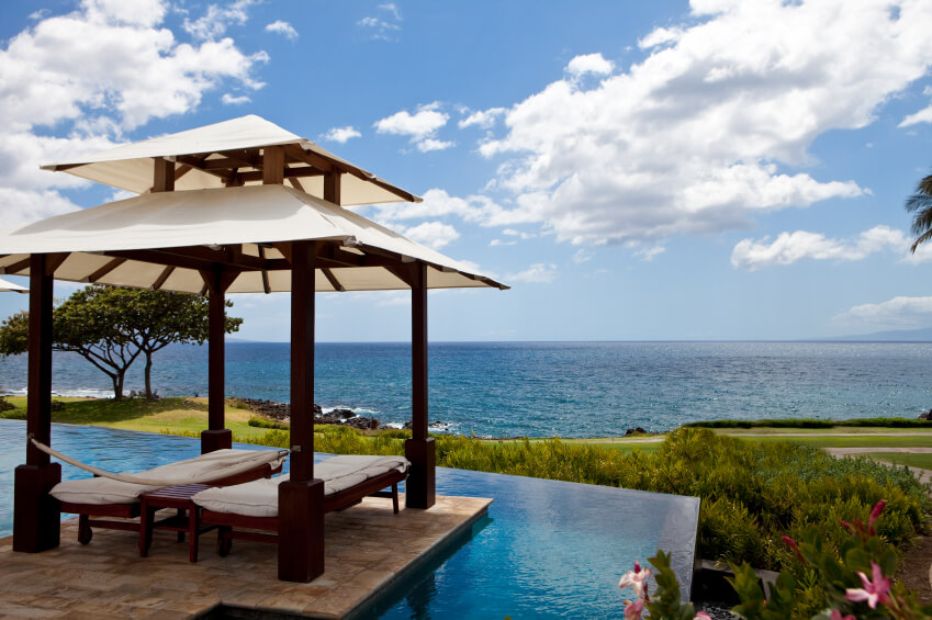 Canopy gazebos can be tiered as well. This one looks out over an incredible infinity pool, and further on out, over the coast. Canopy gazebos can be tiered as well. This one looks out over an incredible infinity pool, and further on out, over the coast.