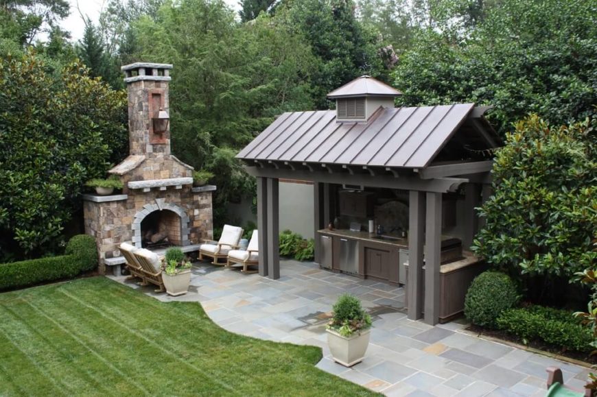 This much larger gazebo acts as a shelter for an entire outdoor kitchen area, complete with granite countertops. This much larger gazebo acts as a shelter for an entire outdoor kitchen area, complete with granite countertops.