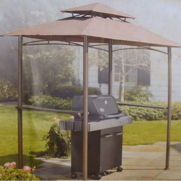 While some grill gazebos are open, this one has glass panels that really protect it from wind, snow, and rain. While some grill gazebos are open, this one has glass panels that really protect it from wind, snow, and rain.