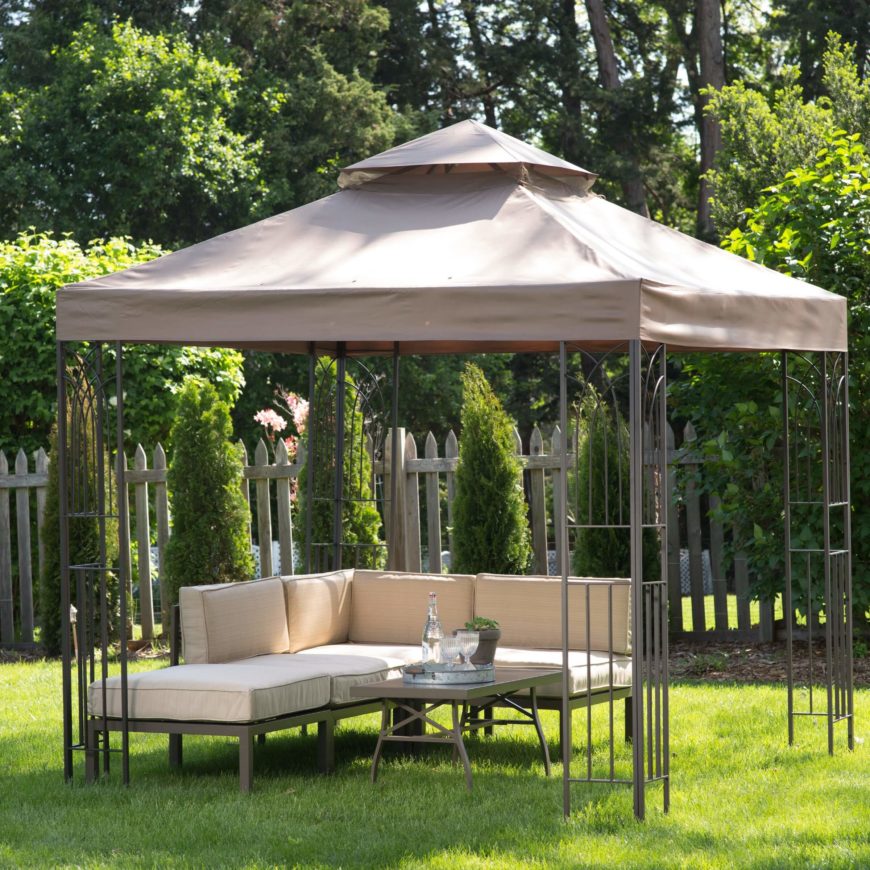 This gazebo is still remarkably inexpensive, but looks better than a partially covered canvas model. This gazebo is still remarkably inexpensive, but looks better than a partially covered canvas model.