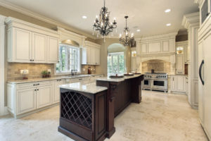 White Kitchen with Dark Island
