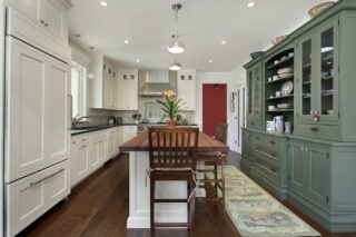 Kitchen with green cabinets