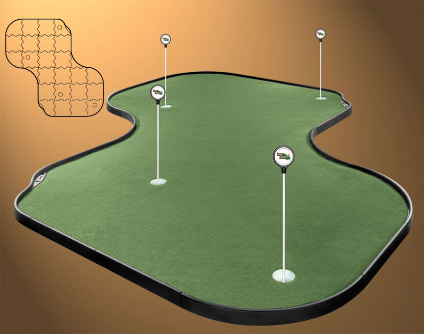 This larger example features four holes, and, like the other models, can be placed on differing elevation surfaces outdoors, in addition to indoor application. This larger example features four holes, and, like the other models, can be placed on differing elevation surfaces outdoors, in addition to indoor application.