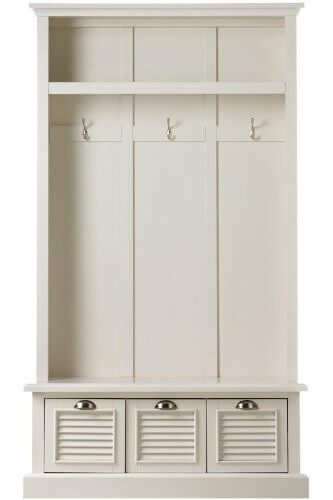 While this unit isn't broken up into separate sections, it has defined hooks and storage while looking great. Not everyone wants the "locker" or "cubby" storage solution... especially in an entry hall. While this unit isn't broken up into separate sections, it has defined hooks and storage while looking great. Not everyone wants the "locker" or "cubby" storage solution... especially in an entry hall.