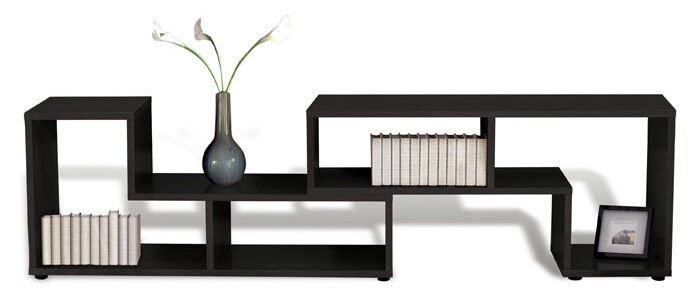 Here's a horizontally oriented cube shelf with an asymmetric design (differently shaped sections). The long configuration creates a great top surface for plants, lighting and other implements you wish placed at waist level in your room. Here's a horizontally oriented cube shelf with an asymmetric design (differently shaped sections). The long configuration creates a great top surface for plants, lighting and other implements you wish placed at waist level in your room.