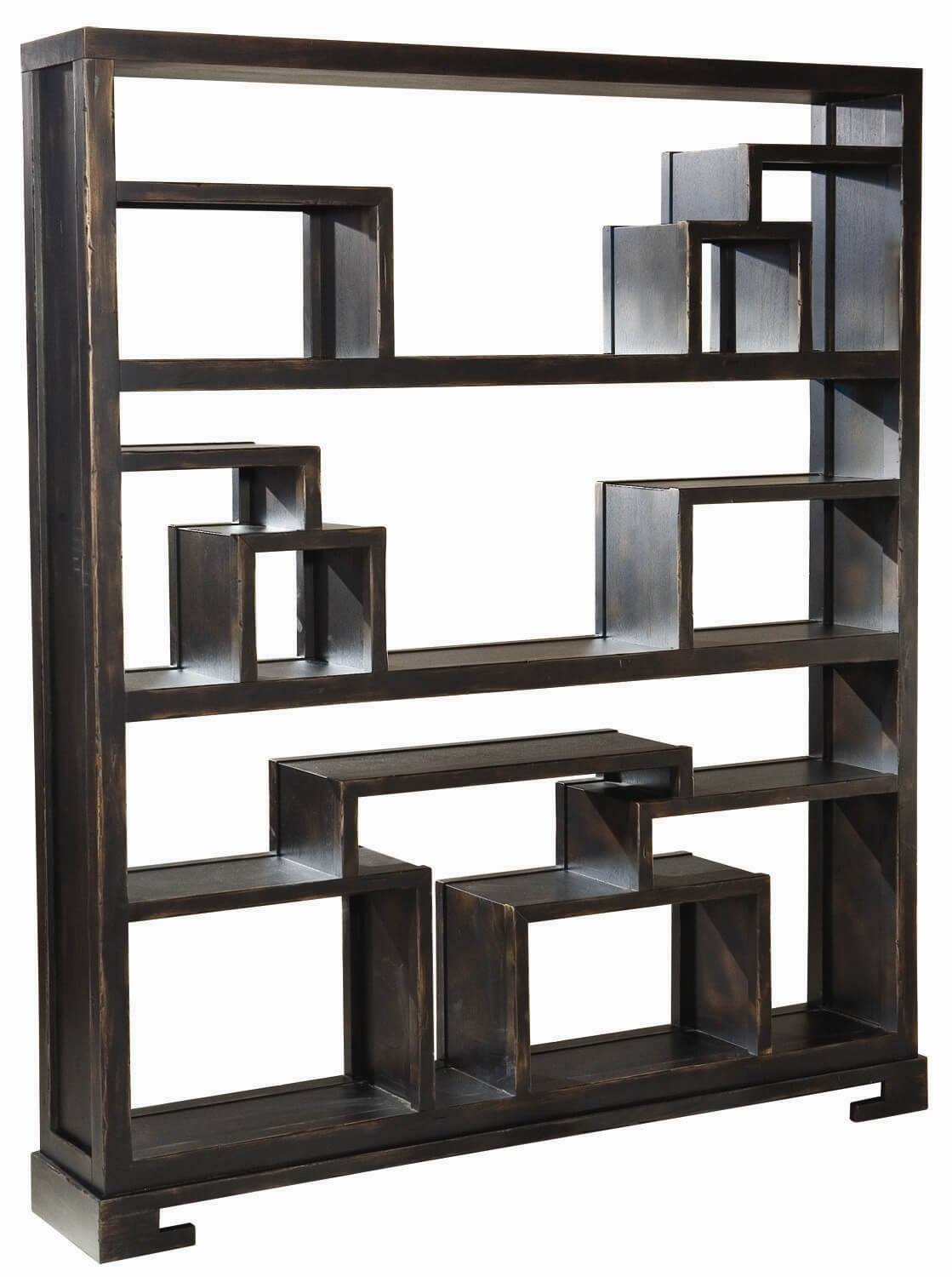 This is an intricate 12-cube backless shelf with many sections - each a different shape and size. This is an intricate 12-cube backless shelf with many sections - each a different shape and size.