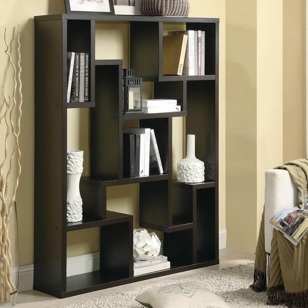 This is another substantial backless 9-cube asymmetric book shelf in a cube design with differently shaped and sized shelving sections. This is another substantial backless 9-cube asymmetric book shelf in a cube design with differently shaped and sized shelving sections.