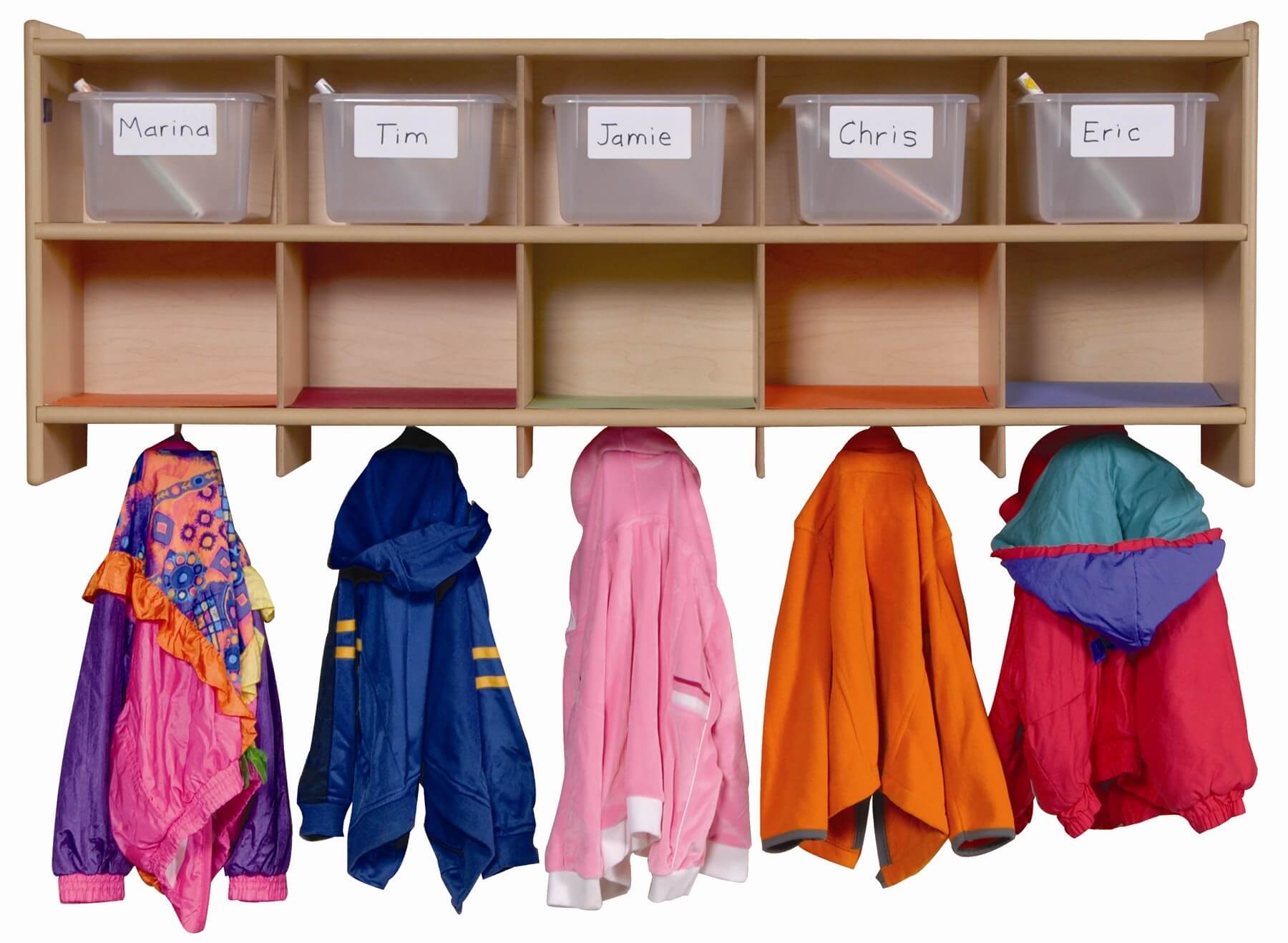 If you prefer a floating mudroom storage unit, this is for you. It offers floating shelving with hooks underneath for several coats. A floating mudroom storage unit, this is for you. It offers floating shelving with hooks underneath for several coats.