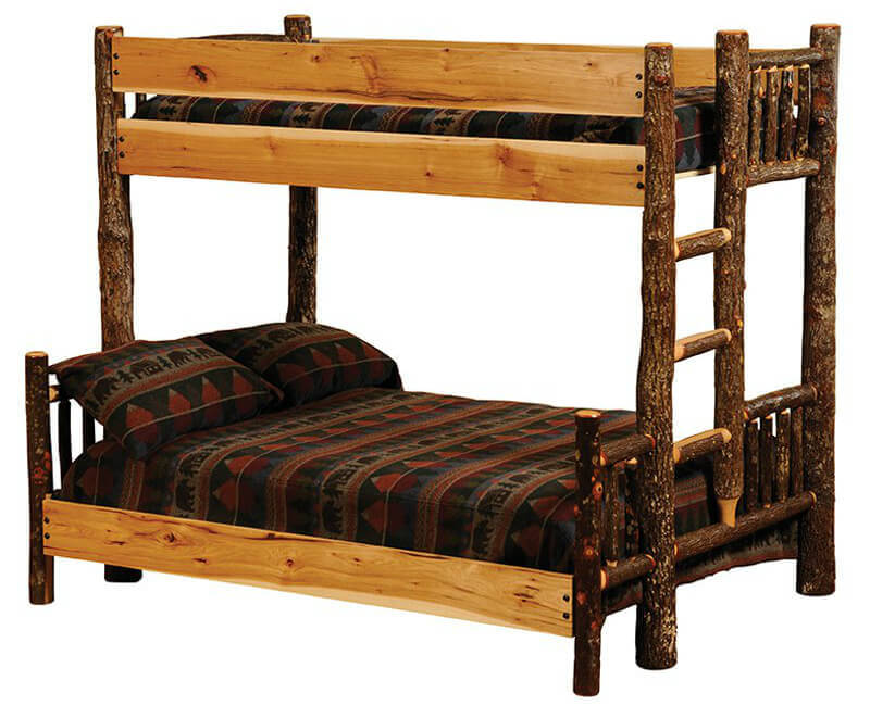 Rustic bunk bed with double below and single on top. Rustic bunk bed with double below and single on top.