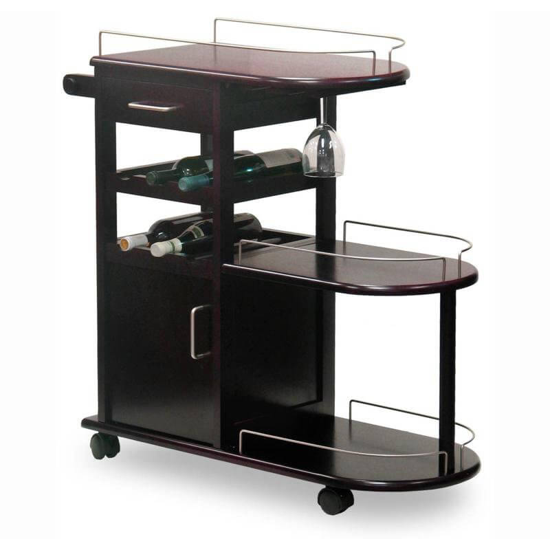 Our second wine cart is a wine themed variant of the cocktail cart, with a metal framed serving surface, glassware hangers, and small bottle storage. Our second wine cart is a wine themed variant of the cocktail cart, with a metal framed serving surface, glassware hangers, and small bottle storage.