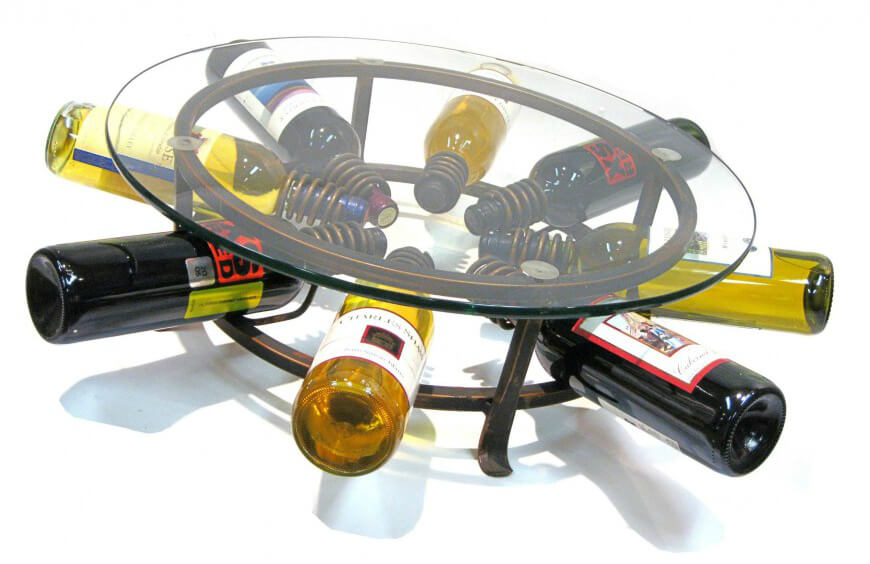 Wine holder made of glass and metal Wine holder made of glass and metal