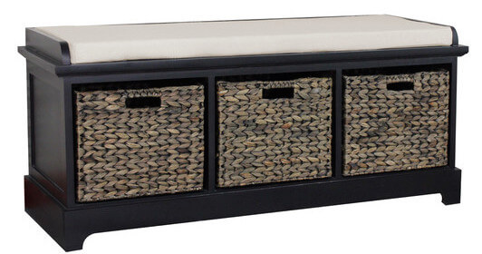 The top is cushioned with a foam mat, while the bottom has basket shelving for a more decorative look. The top is cushioned with a foam mat, while the bottom has basket shelving for a more decorative look.