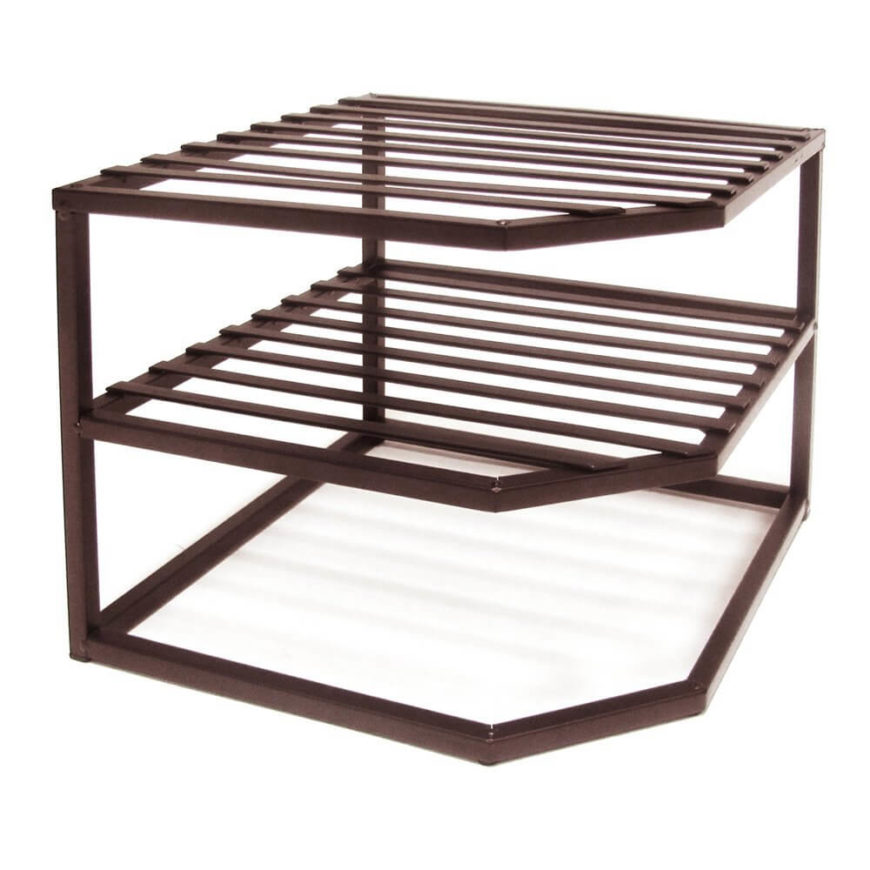 This rack fits neatly into the corner of a cabinet, so you can easily reach your plates and bowls. This rack fits neatly into the corner of a cabinet, so you can easily reach your plates and bowls.