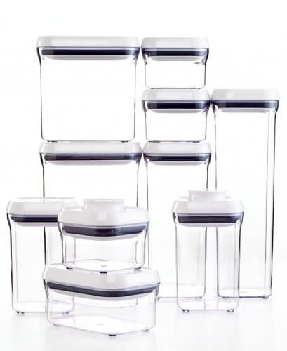 They come in all sizes and shapes and are easily stackable. Invest in a few for your staples: flour, sugar, and cereals. They come in all sizes and shapes and are easily stackable. Invest in a few for your staples: flour, sugar, and cereals.