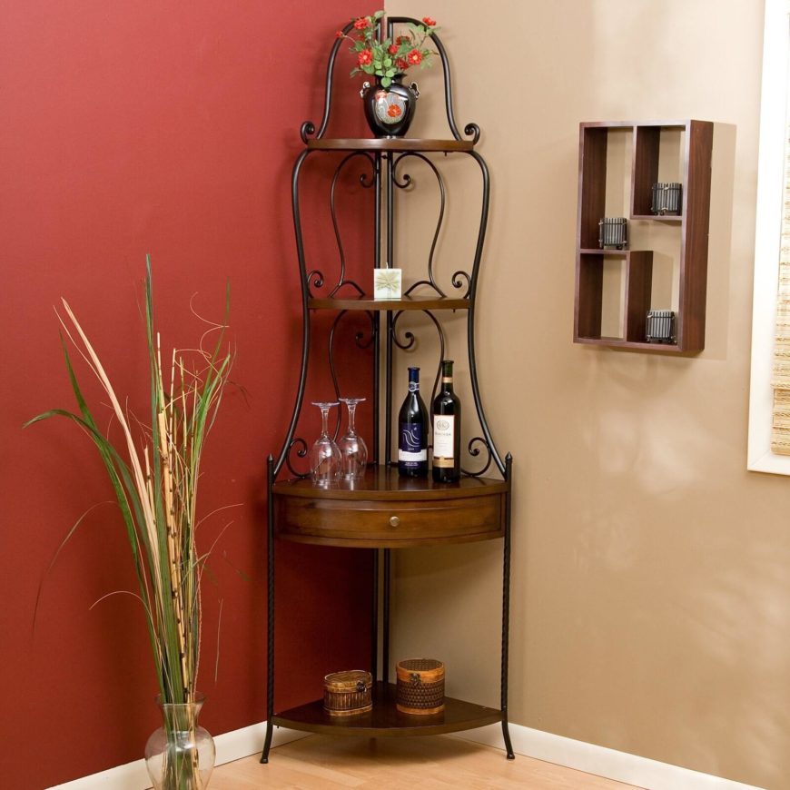 The rich, polished wood and wrought-iron skeleton are perfect for a space between a kitchen and a dining room, tucked neatly into a corner. The rich, polished wood and wrought-iron skeleton are perfect for a space between a kitchen and a dining room, tucked neatly into a corner.