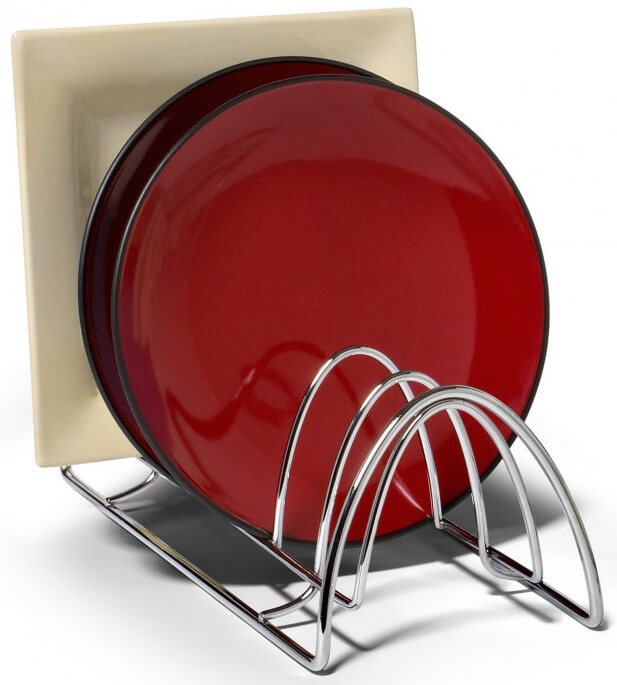 This rack allows you to fit two very different sets of plates in the same space. This rack allows you to fit two very different sets of plates in the same space.