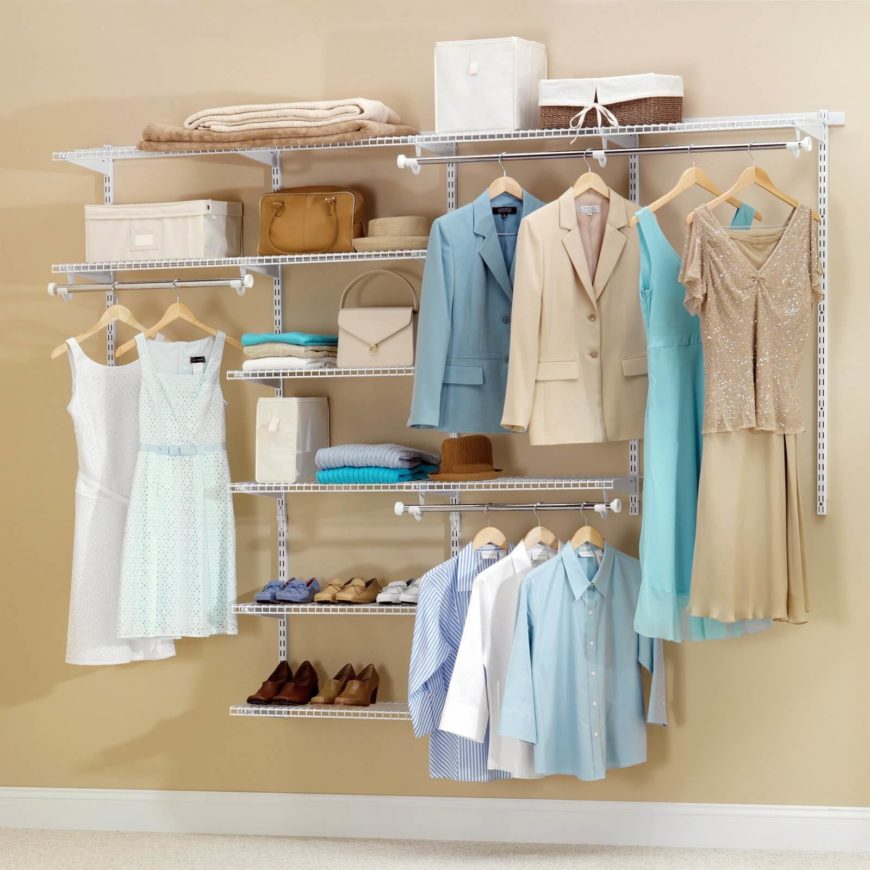 This full closet system has spots for dresses, jackets, shirts, shoes, and bags. This full closet system has spots for dresses, jackets, shirts, shoes, and bags.