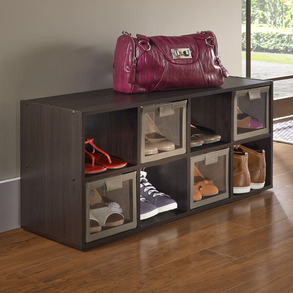 These simple cubbies will fit nicely beneath a clothing rack. Detachable doors keep your shoes from falling out, if you desire. These simple cubbies will fit nicely beneath a clothing rack. Detachable doors keep your shoes from falling out, if you desire.