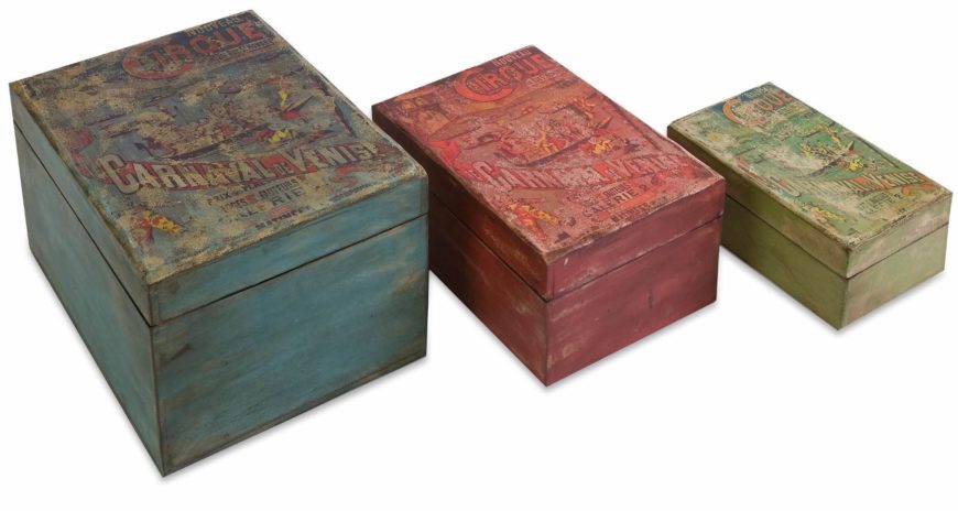 If you're partial to a vintage look, these boxes come in many sizes and will fit nicely on a shelf, hiding whatever you wish. If you're partial to a vintage look, these boxes come in many sizes and will fit nicely on a shelf, hiding whatever you wish.