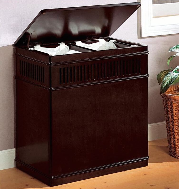 This elegant wooden hamper is separated into two sections, which will help you pre-sort your laundry even before it's time to throw it in the wash. This elegant wooden hamper is separated into two sections, which will help you pre-sort your laundry even before it's time to throw it in the wash.