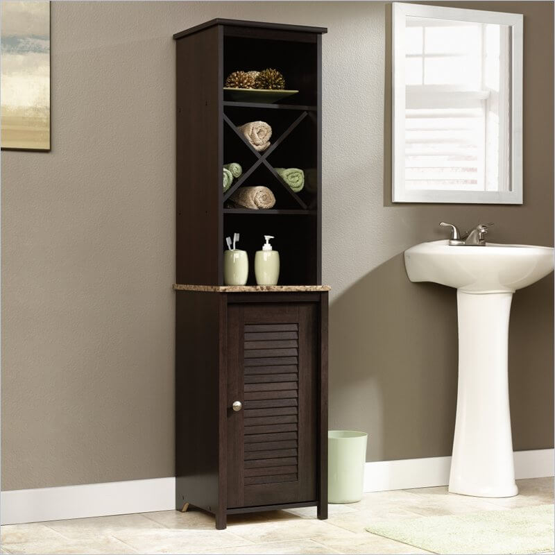 The bottom of the tower is perfect for storing the majority of your towels, and you can keep just a few extra in the X shaped shelving above. The bottom of the tower is perfect for storing the majority of your towels, and you can keep just a few extra in the X shaped shelving above.