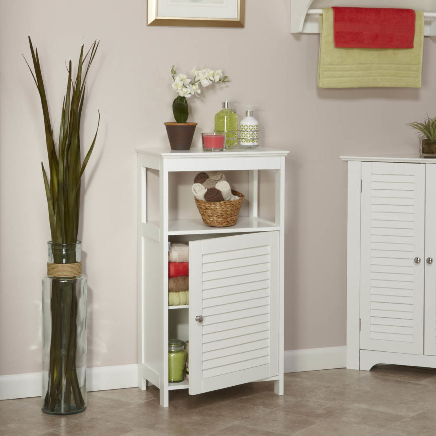 The key to bathroom storage is to keep the right things hidden, while displaying a few more attractive items, like the way the washcloths are displayed in a small basket. The key to bathroom storage is to keep the right things hidden, while displaying a few more attractive items, like the way the washcloths are displayed in a small basket.