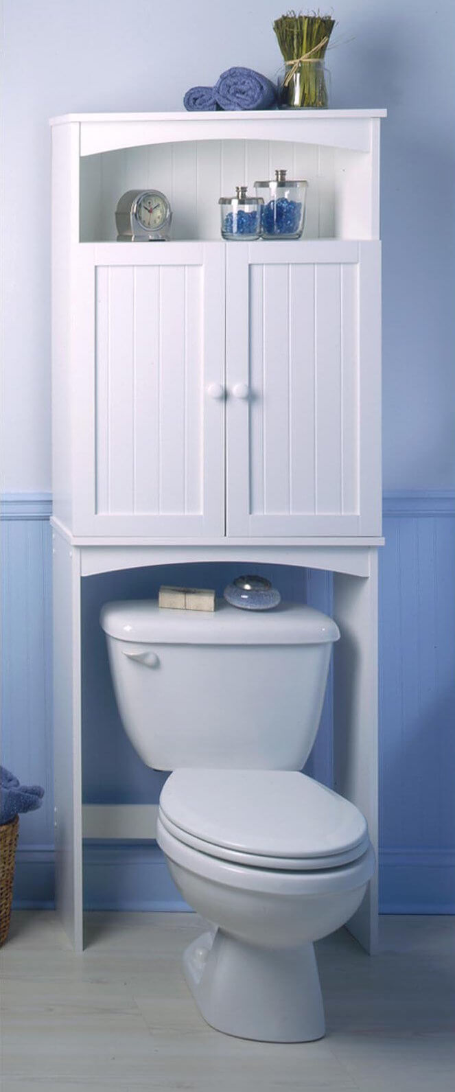The majority of the storage space is hidden, with a short shelf at the top that can be used for accents. The majority of the storage space is hidden, with a short shelf at the top that can be used for accents.