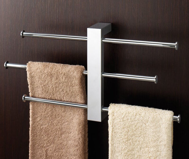 The long bars on either side of this towel rack provide ample space for drying towels, unlike a single long bar. The long bars on either side of this towel rack provide ample space for drying towels, unlike a single long bar.