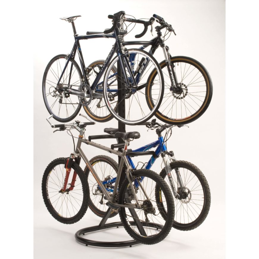 Stack up to four bikes in the same space, and easily remove them when you need them. Stack up to four bikes in the same space, and easily remove them when you need them.
