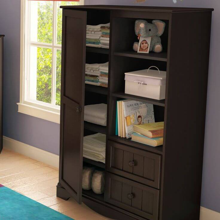 This armoire has a doored cabinet to the left, and shelves and drawers on the right for a variety of storage options. This armoire has a doored cabinet to the left, and shelves and drawers on the right for a variety of storage options.