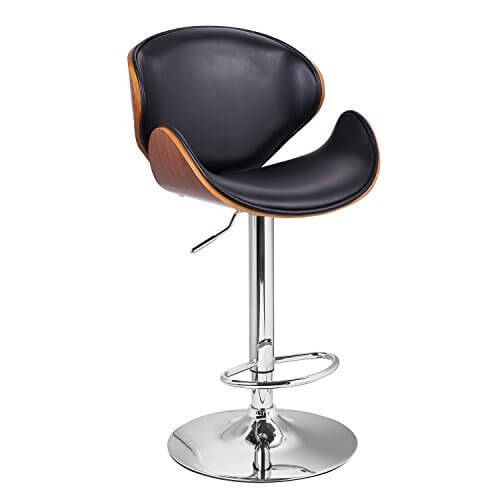 This is one of our favorites, a unique stylistic hybrid of a bar stool that flaunts a midcentury modern elegance and organic sense of comfort and style. The chromed hydraulic lift makes for a fully adjustable stool, while the low back and curved seat with black leatherette upholstery makes for a distinctly comfortable, stylish place to plant yourself and friends. We think this would match well with any traditional or contemporary man cave.