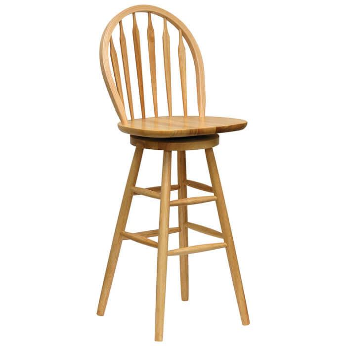 Here's an example of utterly classic styling, a bar stool in rich natural wood that looks like a grown-up version of everyone's favorite dining chair. The arched back and simple frame convey a timeless quality, while the solid swivel mechanism and seat top make for a comfortable place to spend time with friends. Style like this fits in with a wide range of spaces, working well in many traditional or contemporary styled man caves.