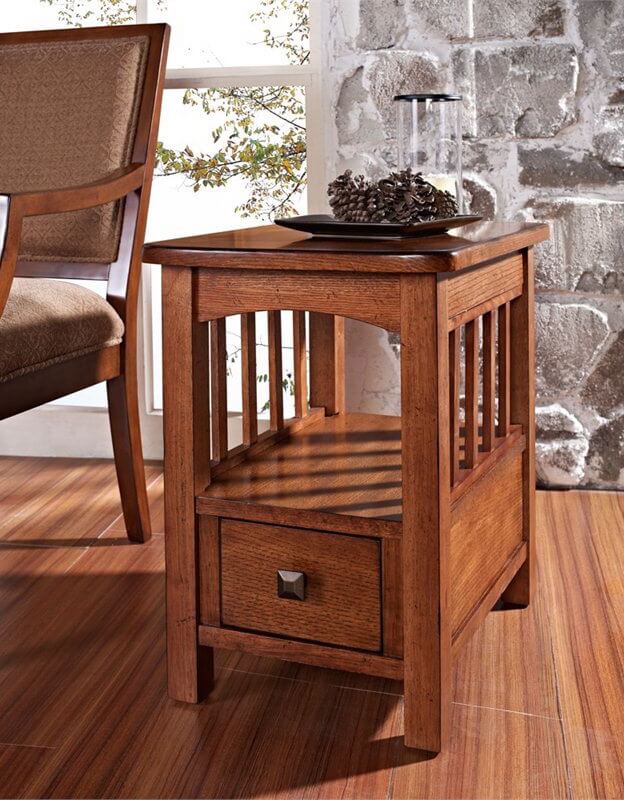 This elegant design features the familiar light arched shape between legs, plus a set of slim vertical slats for protecting your nicknacks and books. The chunky, thick wood design houses a discreet drawer on the lower level, a perfect little touch of utility for your living room. This elegant design features the familiar light arched shape between legs, plus a set of slim vertical slats for protecting your nicknacks and books. The chunky, thick wood design houses a discreet drawer on the lower level, a perfect little touch of utility for your living room.