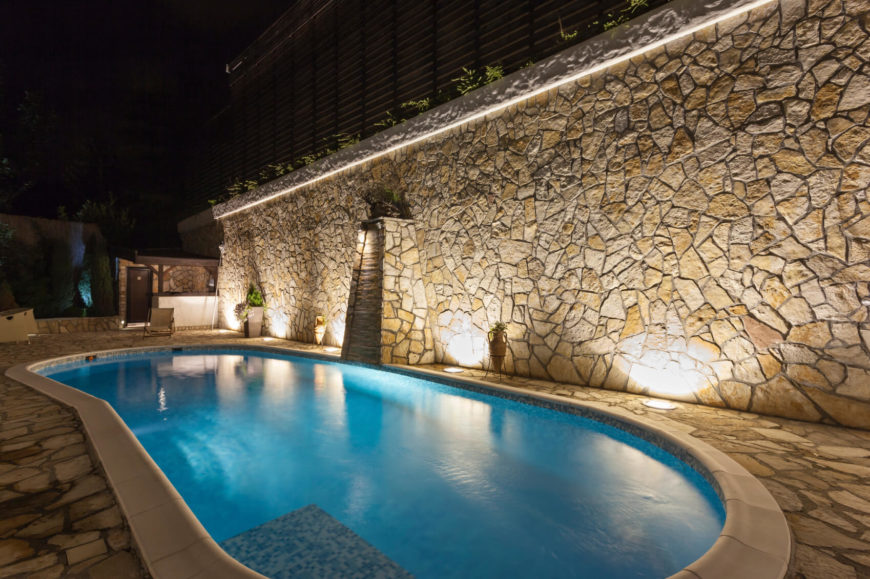 Private swimming pool at night