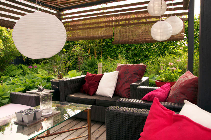 Privacy screens come in a wide variety, and these bamboo shades are the perfect way to combine the need for a privacy screen with an existing pergola structure. Privacy screens come in a wide variety, and these bamboo shades are the perfect way to combine the need for a privacy screen with an existing pergola structure.