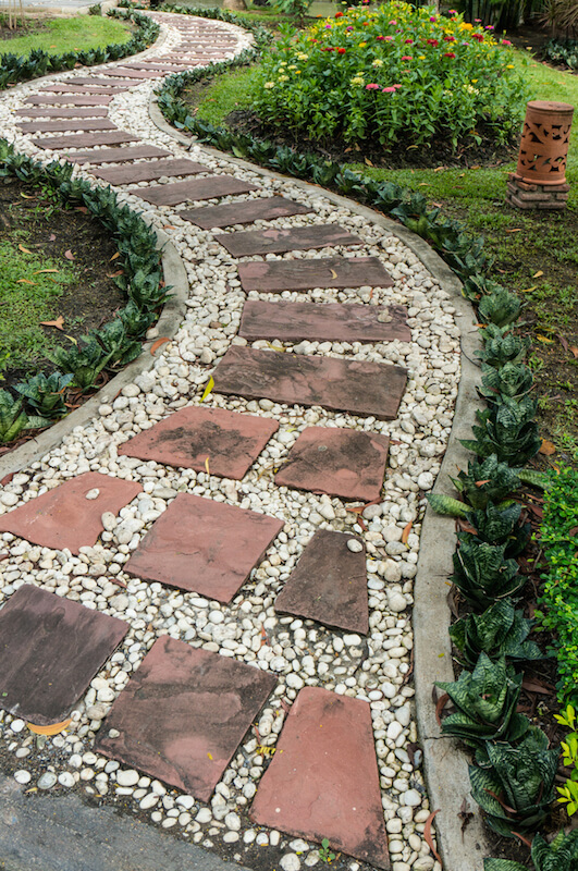 For an easier install, place stones along the pathway, then fill in the gaps with rocks or pebbles of your choice. For an easier install, place stones along the pathway, then fill in the gaps with rocks or pebbles of your choice.