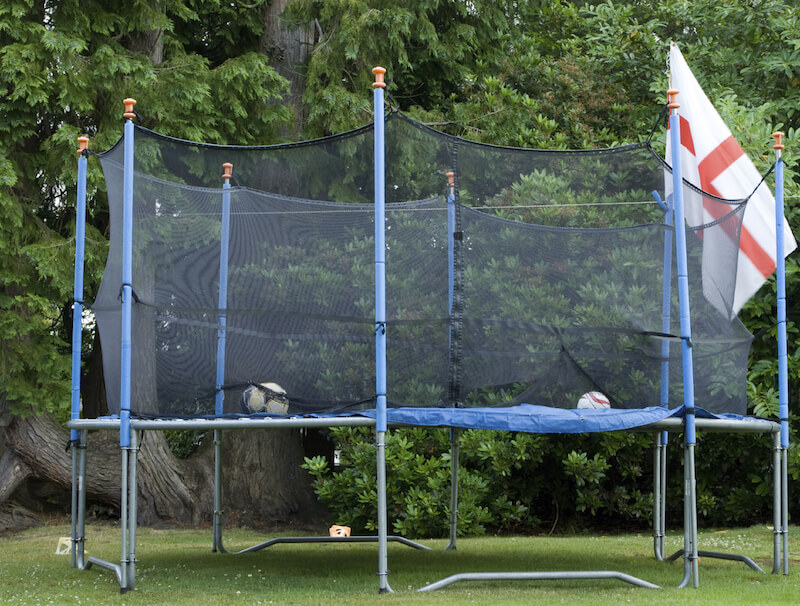 Adding netting is also a great way to turn a trampoline into a soccer arena. Adding netting is also a great way to turn a trampoline into a soccer arena.