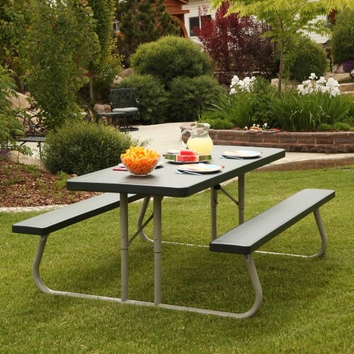 This is a simple, budget friendly aluminum picnic table that is easy to set up and looks great anywhere in your backyard. This is a simple, budget friendly aluminum picnic table that is easy to set up and looks great anywhere in your backyard.