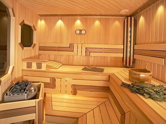 A private wooden sauna with fantastic woodwork in light wood. A private wooden sauna with fantastic woodwork in light wood.